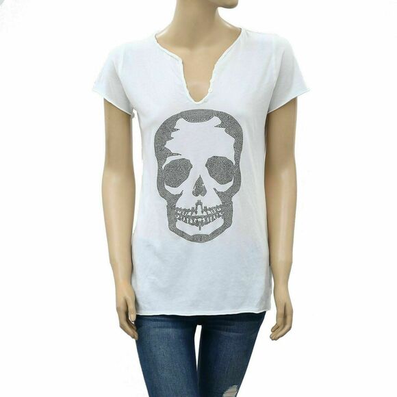 Zadig & Voltaire Tunisien MC Skull Studs T-Shirt Top Stone Embellished S 209874 - Picture 1 of 5
